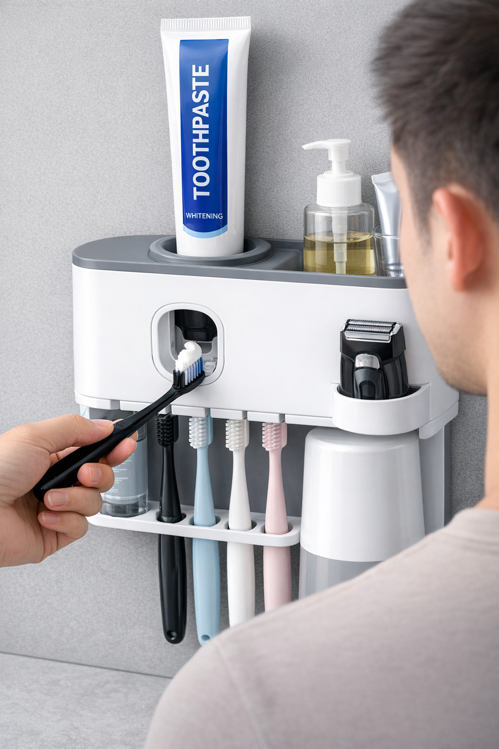 DISPENSADOR DE PASTA DENTAL Y SOPORTE PARA CEPILLO