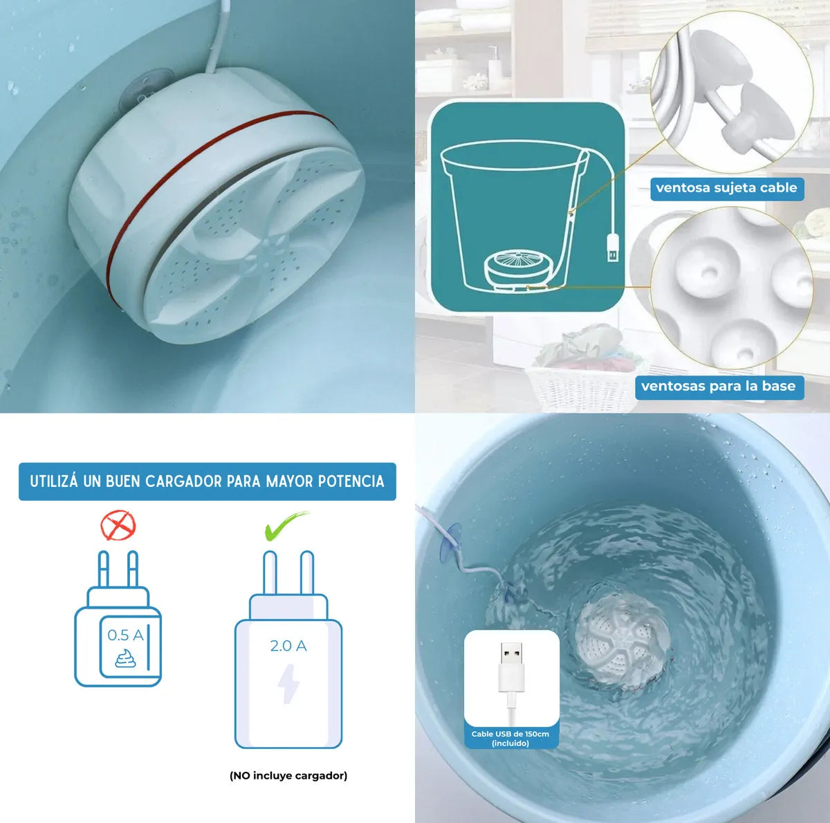 Mini Lavarropa Portátil Plegable USB Multicolor Washing Machine